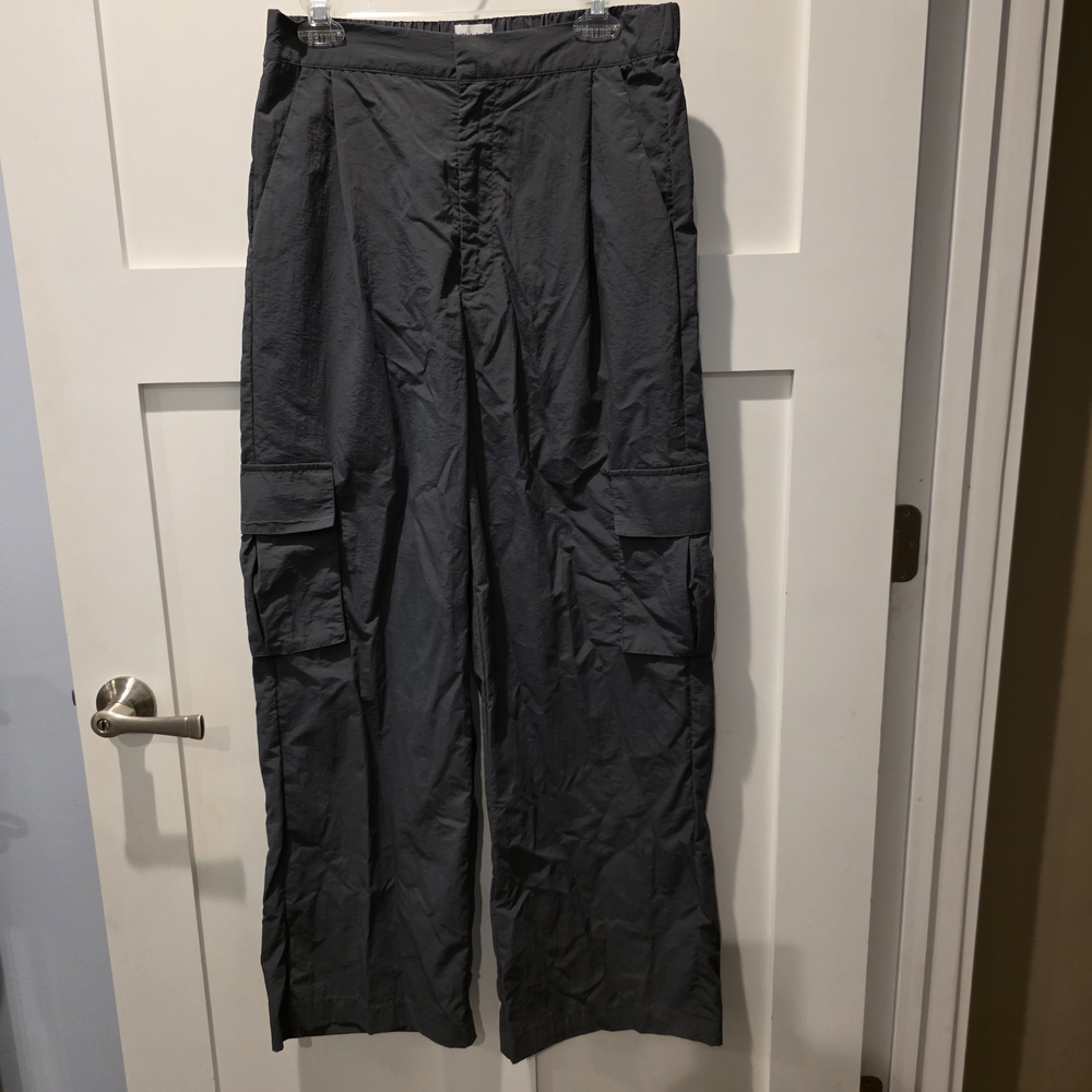 Wilo the Label Women's Gray Parachute Cargo Pants Pleated Elastic Med Athleisure